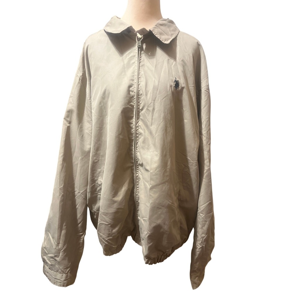 US Polo Assn Mens XXL Khaki Tan Harrington Jacket Plaid Lined Windbreaker Zip Up